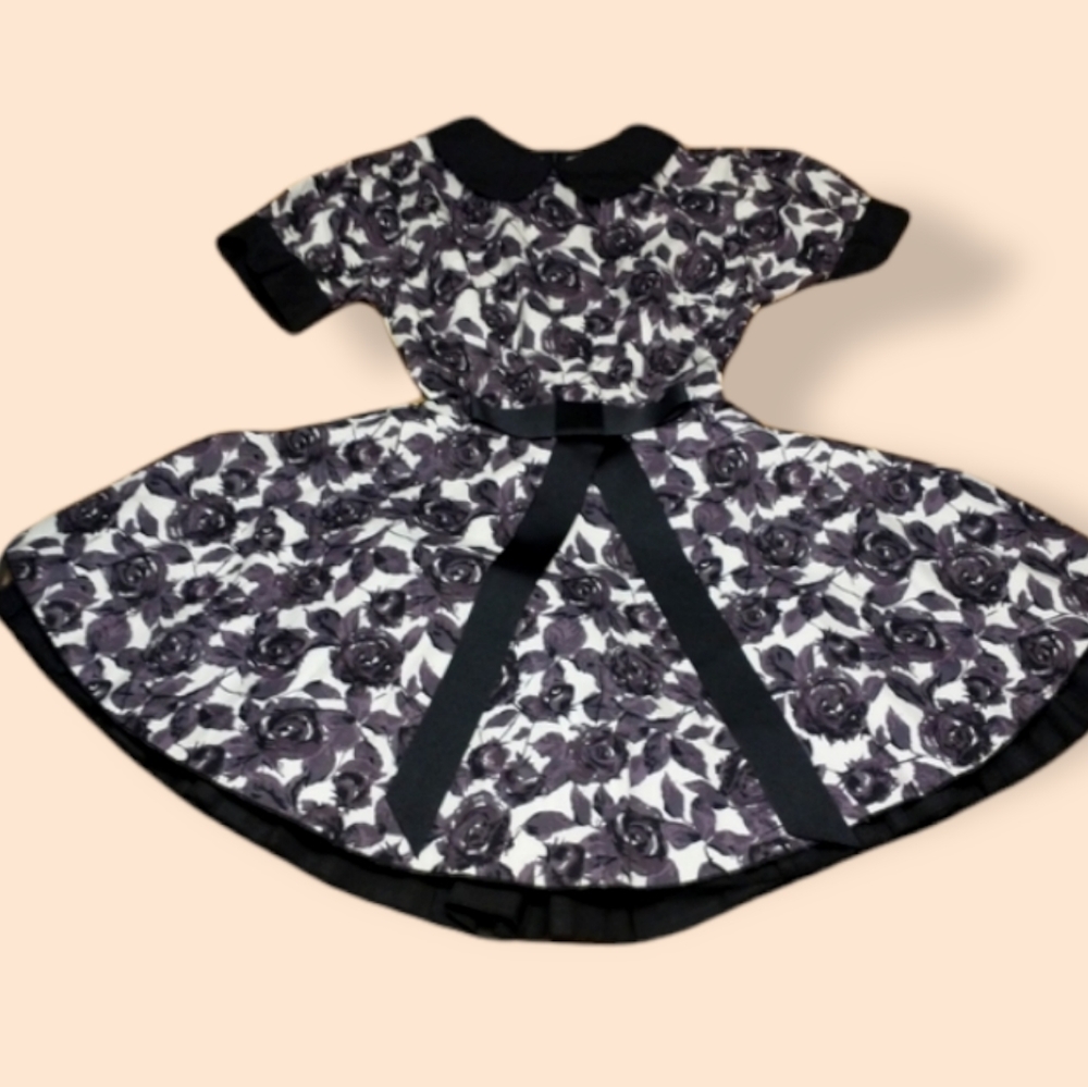 Jones + Jones Girls Party Dress with Layered Underskirt 12 Purple/Black Roses